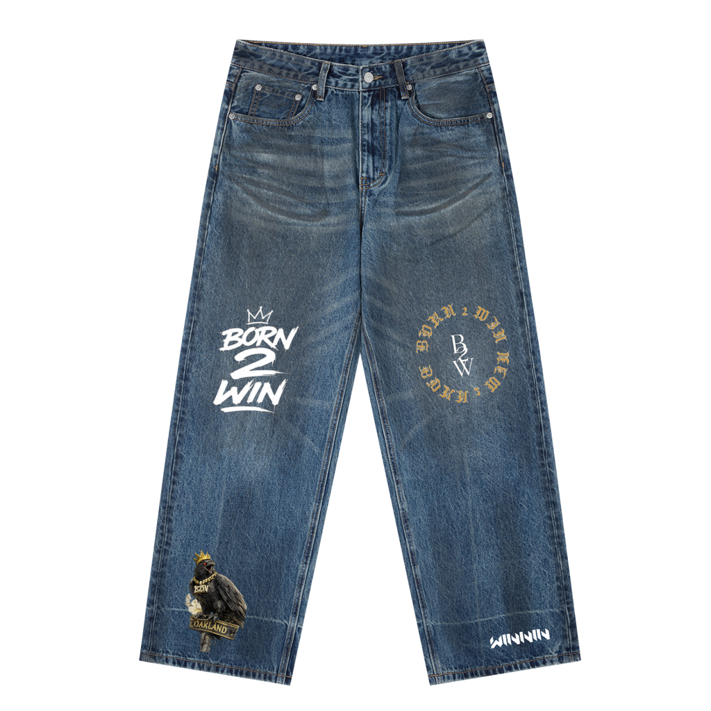Vintage Wash Baggy Denim Jeans
