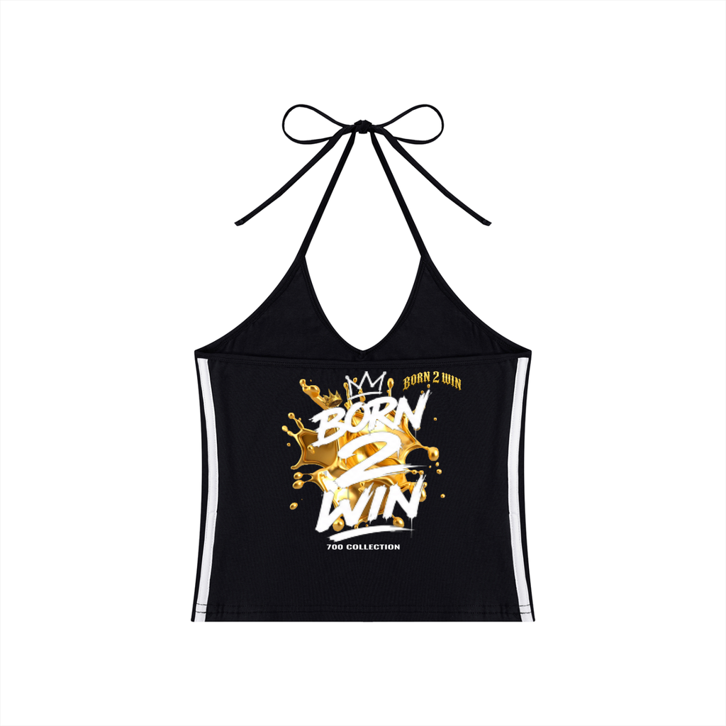 Women's Color Block Halter Crop Tank Top