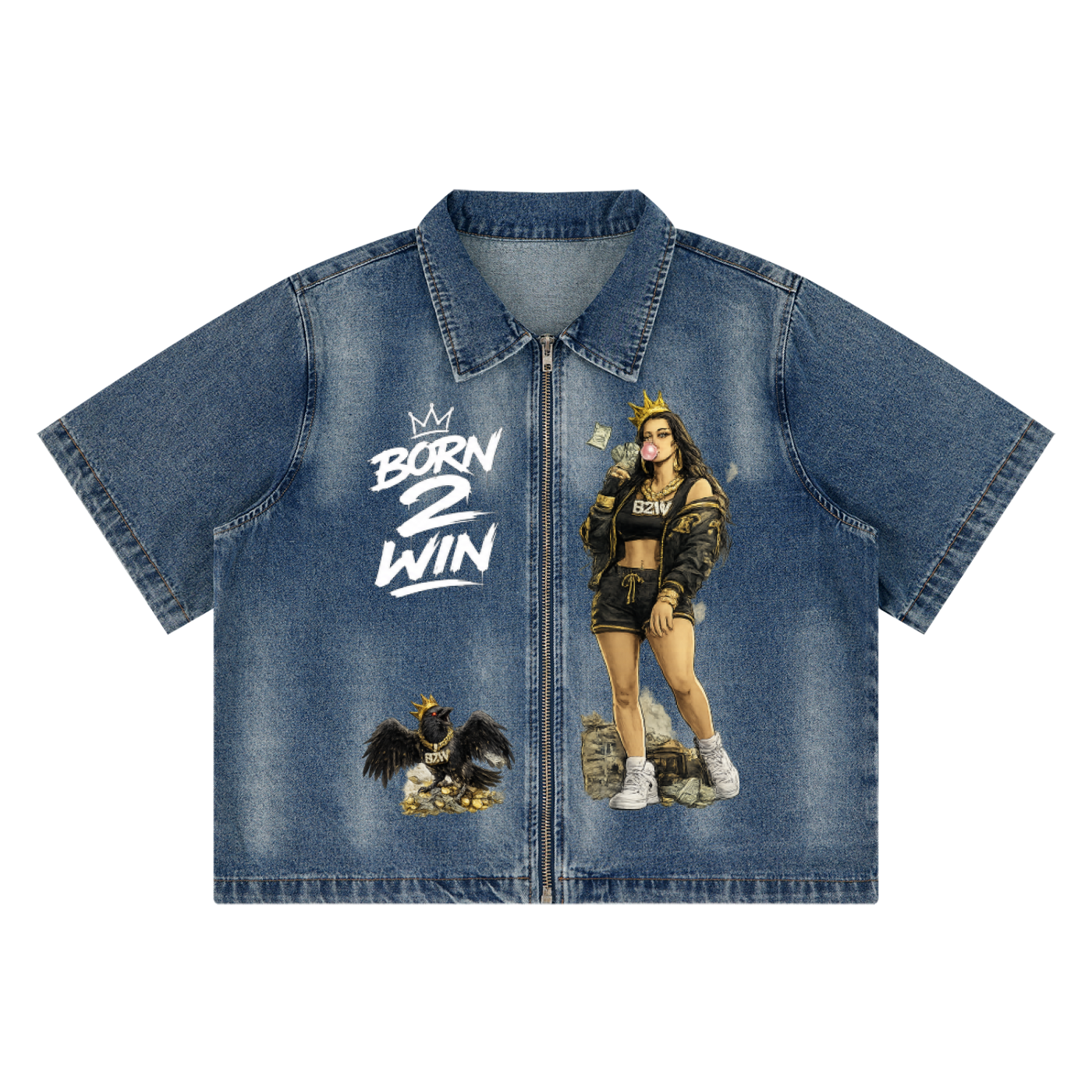 Unisex Vintage Washed Full-Zip Denim Shirt