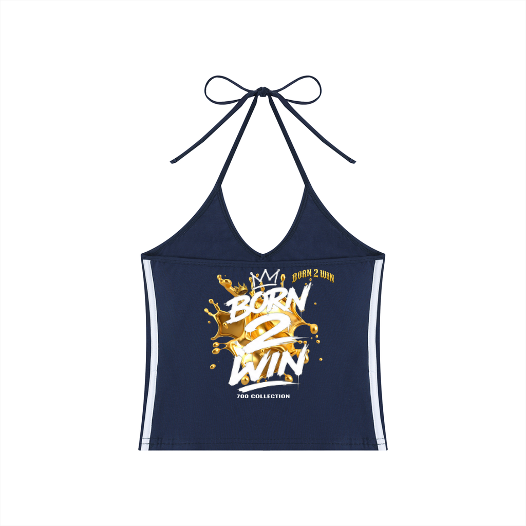 Women's Color Block Halter Crop Tank Top
