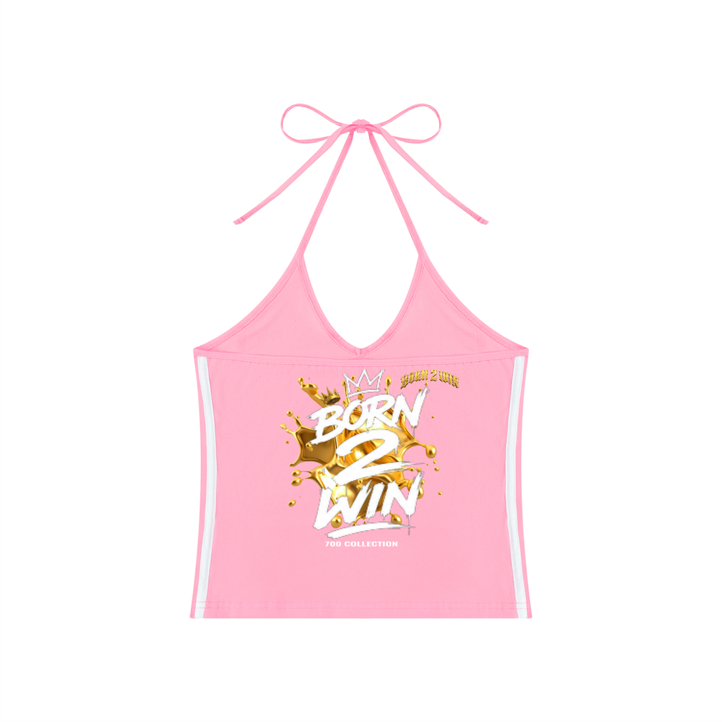 Women's Color Block Halter Crop Tank Top
