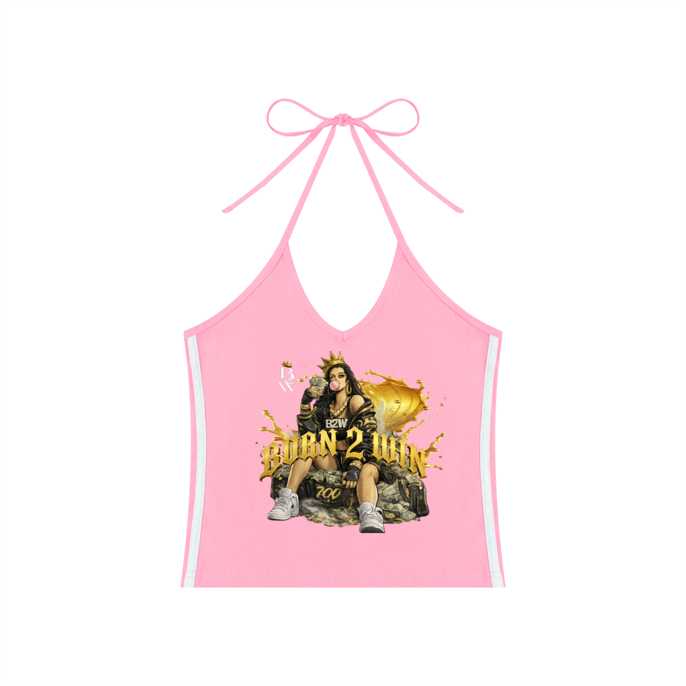 Women's Color Block Halter Crop Tank Top